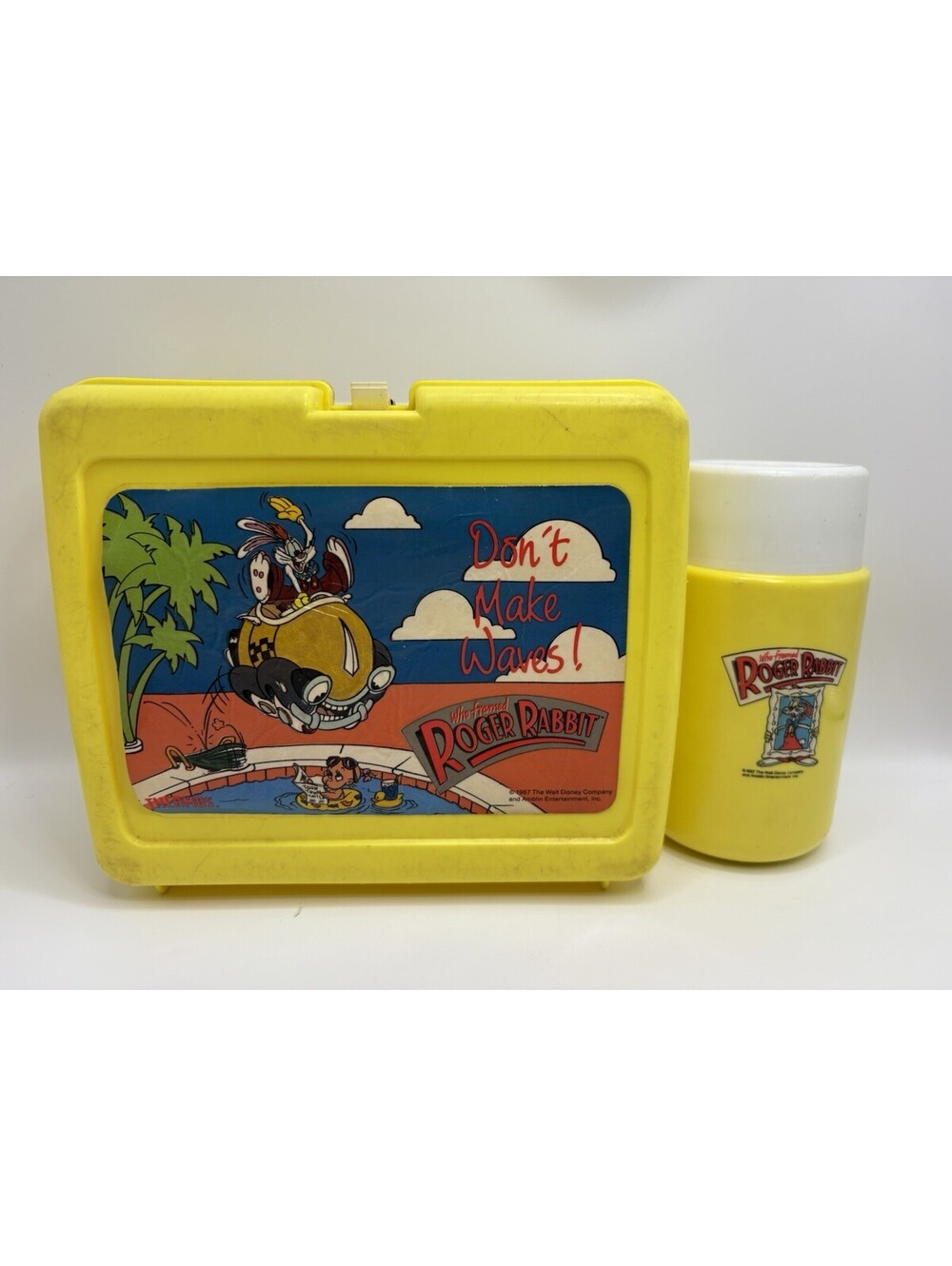 Vintage Who Framed Roger Rabbit Movie Lunchbox & Thermos Yellow Disney Amblin